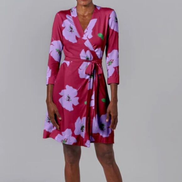 NWT TUCKER RACHEL‎ JERSEY WRAP SAPPHIRE POPPIES DRESS SIZE S - Picture 1 of 6
